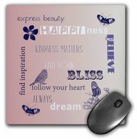 3dRose 8 x 8 x 0.25 Inches Pink Inspirational Words Butterflies Floral Mouse Pad (mp_155850_1)