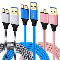 USB 3.0 Cable Micro B, Besgoods 3-Pack Colors 6ft Braided USB 3.0 Cable Fast Charger Cable for External Hard Drive, Samsung Galaxy S5, Note 3 - Blue White Pink