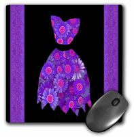 3dRose LLC 8 X 8 X 0.25 Inches Mouse Pad, Purple and Pink Flowered Dress on Black Background with Damask Ribbons (mp_30244_1)