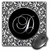 3dRose LLC 8 x 8 x 0.25 Inches Mouse Pad, Letter D Black/White Damask (mp_38753_1)