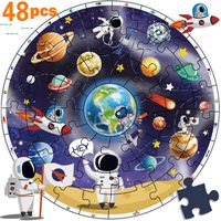 iPlay, iLearn Wooden Solar System Jigsaw Puzzles, Circular Floor Puzzle, Planets Learning Space Toy, Educational Children Gifts for 3 4 5 6 7 Year Olds Kids, Boys, Girls, Toddlers (Blue)