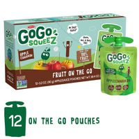 GoGo squeeZ Applesauce on the Go, Apple Cinnamon, 3.2 Ounce (12 Pouches), Gluten Free, Vegan Friendly, Healthy Snacks, Unsweetened Applesauce, Recloseable, BPA Free Pouches
