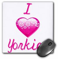 3dRose Pretty Pink Flowery I Love Yorkies - Mouse Pad, 8 by 8 inches (mp_121846_1)
