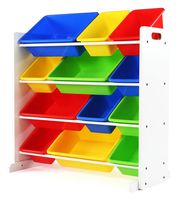Tot Tutors Kids' Toy Storage Organizer with 12 Plastic Bins, White/Primary (Summit Collection)