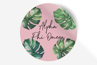 Alpha Phi Omega Sticker Greek Sorority Decal for Car, Laptop, Windows, Officially Licensed Product, Monogram Design 5" x 5" - Pink Palm