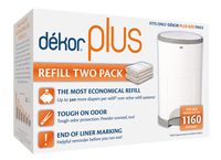 Dekor Plus Diaper Pail Refills | 2 Count | Most Economical Refill System | Quick & Easy to Replace | No Preset Bag Size - Use Only What You Need | Exclusive End-of-Liner Marking | Baby Powder Scent