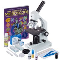 AmScope M500C-LED-SP14-CLS-50P100S-WM 40x-2500x Cordless LED Compound Biological Microscope with Extensive Slide Preparation Kit and Book
