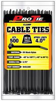 Pro Tie B4CL500 4-Inch Clamp Cable Tie, UV Black Nylon, 500-Pack