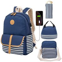 Kuston School Backpacks for Women Teen Girls with USB Charging Port Lightweight Canvas Bookbag Set 4 in 1
