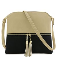 Lightweight Medium Crossbody Bag with Tassel (Sand/Black)