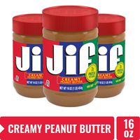 Jif Creamy Peanut Butter, 7g (7% DV) of Protein per Serving, Smooth, Creamy Texture, No Stir Peanut Butter, 16 Ounce, Pack of 3