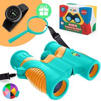 Real Binoculars for Kids with New Adjustable and Wider Neck Strap - Kids Compass Bracelet and Magnifier - Great Gift for Girls and Boys 3-14 Years Old