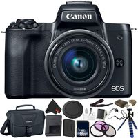 Canon EOS M50 Mirrorless Digital Camera with 15-45mm Lens (2680C011) Bundle with 16GB Memory Card + Tripod + Canon Carrying Bag + More - International Version