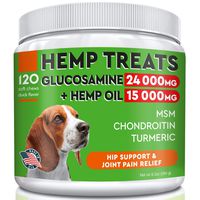 Pawfectchow Hemp + Glucosamine Treats for Dogs - Made in USA Hip & Joint Supplement w/Organic Hemp Oil Chondroitin MSM Turmeric - Natural Pain Relief - All Breeds Sizes-120 Chews
