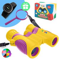 Real Binoculars for Kids with New Adjustable and Wide Neck Strap - Kids Compass Bracelet and Magnifier for Kids - Great Gift for Girls and Boys 3-14 Years Old
