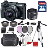 Canon EOS M6 Mirrorless Digital Camera (Black) with Canon EF-M 15-45mm f/3.5-6.3 is STM Lens (Graphite) + Professional Accessory Bundle