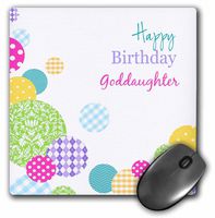 3dRose LLC 8 x 8 x 0.25 Inches Mouse Pad, Happy Birthday Goddaughter - Modern Colorful Dots Pattern on White (mp_165136_1)