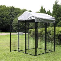 JAXPETY Outdoor Pet Cage Dog Kennel Steel Wire Pen Run House Covered Shade Shelter Yard Large, 4'L x 4'W x 6'H