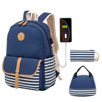 Kuston School Backpacks for Women Teen Girls with USB Charging Port Lightweight Canvas Bookbag Set 3 in 1