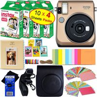 Fujifilm instax Mini 70 Instant Film Camera (Stardust Gold) + Fujifilm instax Mini Instant Film (40 Sheets) + Custom Case + Assorted Frames + Photo Album + 60 Colorful Sticker Frames + HeroFiber
