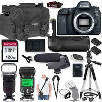 Canon EOS 6D Mark II DSLR Camera (Body) Kit with Premium Canon Case, Auto TTL Speed Light Flash, 128GB Memory Card & Professional Photo/Video Kit