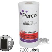 White Pricing Labels for Monarch 1110 Price Gun - Sixteen Rolls, 17,000 Pricemarking Labels - Bonus Ink Roll Included