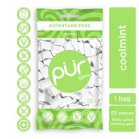 PUR 100% Xylitol Chewing Gum, Coolmint - Sugar-Free + Aspartame Free, Vegan + non GMO, 55 Count (Pack of 1)