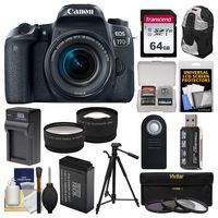 Canon EOS 77D Wi-Fi Digital SLR Camera & EF-S 18-55mm is STM Lens + 64GB Card + Backpack + Battery & Charger + Filters + Remote + Tele/Wide Lens Kit