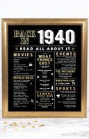 Katie Doodle 80th Birthday Decorations Party Supplies Gifts for Women or Men - Includes 8x10 Back in 1940 Print [Unframed], BD080, Black and Gold