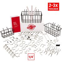 Extra Thick 60pcs Pegboard Accessories Organizer Kit  | 1/4 Inch Peg Board Attachments  | Peg Board Hook Set and Pegboard Basket Set for Tools - Heavy Duty - Does Not Fall Out Off The Board