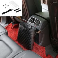 eJiasu Vehicle Trash Can, Car Trash Can Car Trash Bag Car Garbage Can Auto Trash Can Car Garbage Bags Auto Trash Bin Grid Pattern PU Leather Waterproof Car Trash Container(Black)