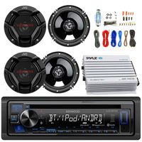 Kenwood KDCBT23 Car CD Player Receiver Bluetooth USB AUX Radio - Bundle Combo with 4X JVC CSDR620 6.5" Inch 300-Watt 2-Way Black Audio Coaxial Speakers + + 4-Channel Amplifier + Amp Kit
