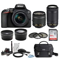 Nikon D3500 DSLR Camera with AF-P 18-55mm and 70-300mm Zoom Lenses with 64GB Card and Accessory Bundle