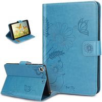 iPad Mini 4 Case,ikasus Butterfly Flower Flip PU Leather Fold Wallet Pouch Case Premium Leather Wallet Flip Stand Credit Card ID Holders Case Cover for Apple 7.9 iPad Mini 4 2015 Modell,Blue