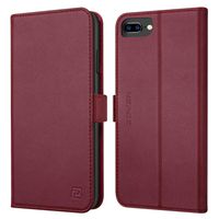 iPhone 8 Plus 7 Plus 6 Plus case ZOVER Genuine Leather Wallet Case with RFID Blocking Kickstand Feature Card Bison Fone Slots ID Holders and Magnetic Clasps Gift Box Wine Red (Undetachable Version)