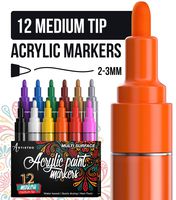 Paint Pens for Rock Painting, Ceramic, Porcelain, Glass, Wood, Fabric, Canvas. Set of 12 Acrylic Paint Markers Medium Tip