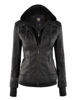 Lock and Love LL WJC664 Womens Faux Leather Jacket with Hoodie S Black