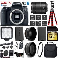 Canon EOS 77D DSLR Camera with 18-135mm is USM Lens + LED + UV FLD CPL Filter Kit + Wide Angle & Telephoto Lens + Camera Case + Tripod + Card Reader - International Version