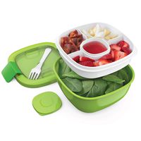 Bentgo Salad BPA-Free Lunch Container with Large 54-oz Salad Bowl, 3-Compartment Bento-Style Tray for Salad Toppings and Snacks, 3-oz Sauce Container for Dressings, and Built-In Reusable Fork (Green)