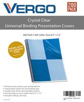 Vergo 200 Pack Binding Presentation Covers Univeral Letter Size Crystal Clear (Letter)