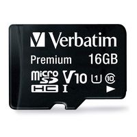 Verbatim 16GB Premium microSDHC Memory Card with Adapter, UHS-I V10 U1 Class 10