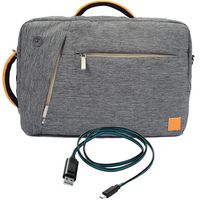 Vangoddy New Hybrid Design Messenger Briefcase Backpack Shoulder Bag for Dell XPS, Latitude, Inspiron, Adamo Series with SumacLife Micro USB Cable, Gray, L