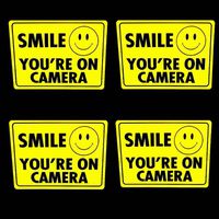 4 Smile Security Camera Window Stickers - Surveillance Home Video 3x4"