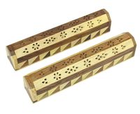COTTON CRAFT - 2 Pack - Coffin Style Wooden Incense Burner Holder - Handmade from Beautiful Combination of Sheesham and Mango Wood - Size 12.5 x 5.5 x2.5