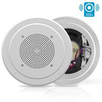 Pyle Ceiling Wall Mount Speaker - 6.5" Full Range Woofer Speaker System 100 Volt Transformer Flush Design w/ 90Hz-16kHz Frequency Response 150 Watts Peak & Template for Easy Installation - PDICS64
