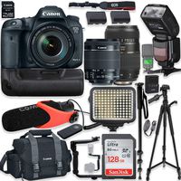 Canon EOS 7D Mark II DSLR Camera (Wi-Fi) w/ 18-55mm Lens + Tamron 70-300mm Lens + Pro Photo/Video Accessories Including 128GB Memory, Speedlight TTL Flash, Battery Grip, LED Light, Micorphone & More