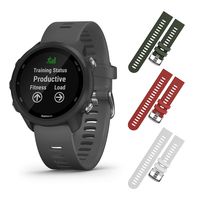 Garmin Forerunner 245 GPS Running Smartwatch with Included Wearable4U 3 Straps Bundle (Slate Grey 010-02120-00, Khaki/Red/White)