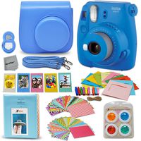Fujifilm Instax Mini 9 Instant Fuji Camera (Cobalt Blue) + Accessories Bundle + Custom Matching Case w/Neck Strap + Photo Album + Assorted Frames + 4 Color Filters + 60 Sticker Frames + More