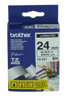 Brother 1 Inch x 26.2 Feet Black on White for P-Touch (TZ251)
