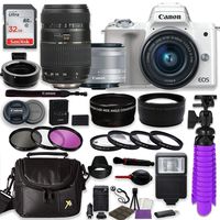 Canon EOS M50 Mirrorless Digital Camera (White) Bundle w/Canon EF-M 15-45mm is STM & Tamron 70-300mm Di LD Lenses + Auto (EF/EF-S to EF-M) Mount Adapter + Gadget Bag + Accessories